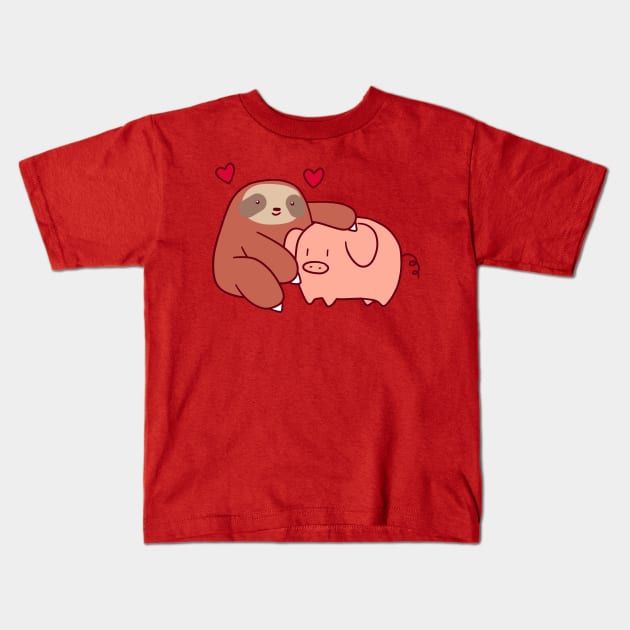 Sloth Loves Pig Kids T-Shirt by saradaboru